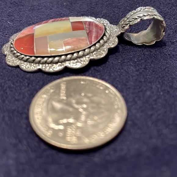 HP💕 Pollack Relios Sterling Silver 925 Multi-Stone Inlay Pendant Vintage - Picture 12 of 14